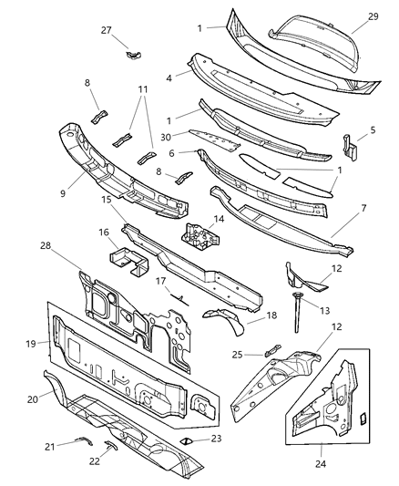 2003 Dodge Caravan Cowl & Dash Panel Diagram