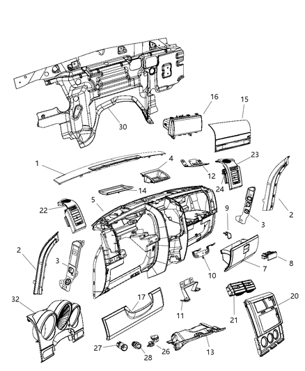 2011 Dodge Nitro Instrument Panel & Structure Diagram