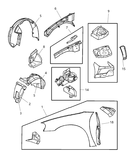 2005 Chrysler Sebring Fender-Front Diagram for 5019069AB