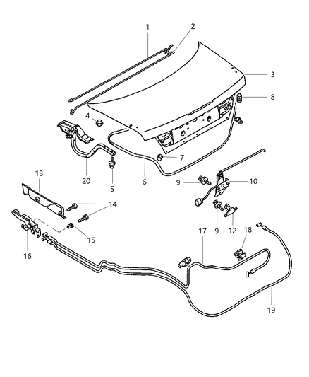 2000 Chrysler Sebring Coupe Trunk Lid & Lock Diagram