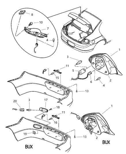 2000 Dodge Neon Lamp-High Mounted Stop Diagram for 5288534