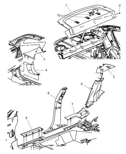 2007 Dodge Avenger Panels - Mouldings & Scuff Plate Diagram
