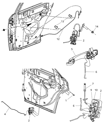 2007 Dodge Magnum Door, Rear Exterior Handle & Links Diagram 1