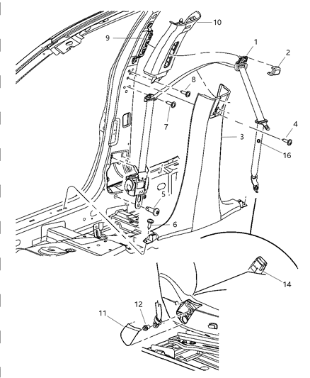 2005 Chrysler 300 Front Inner Seat Belt Diagram for ZH741DVAA