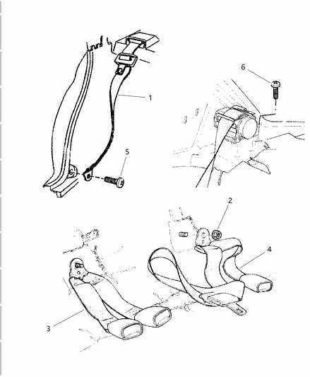 1997 Dodge Intrepid Seat Belts - Rear Diagram