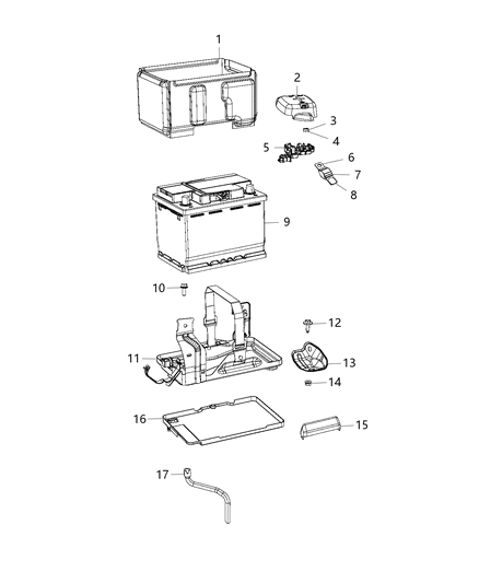 2015 Jeep Renegade Battery, Tray, And Support Diagram