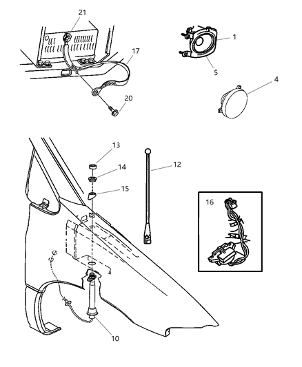 1998 Dodge Grand Caravan Speaker Front Door Diagram for 4685572AB