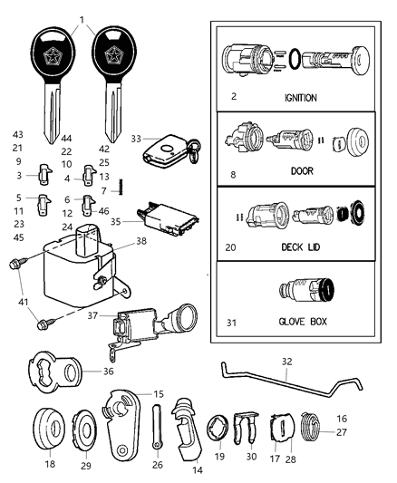 2005 Dodge Neon Lock Cylinder & Keys Diagram