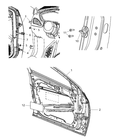 2014 Dodge Dart Front Door, Shell & Hinges Diagram