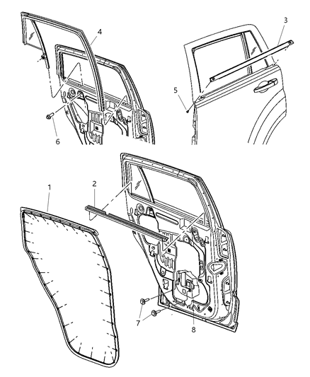 2009 Jeep Compass Glass-Door Glass Run With Glass Diagram for 5074660AG