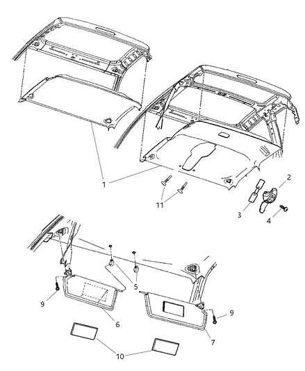 2003 Dodge Dakota Headliner Diagram for 5HX36TL2AC