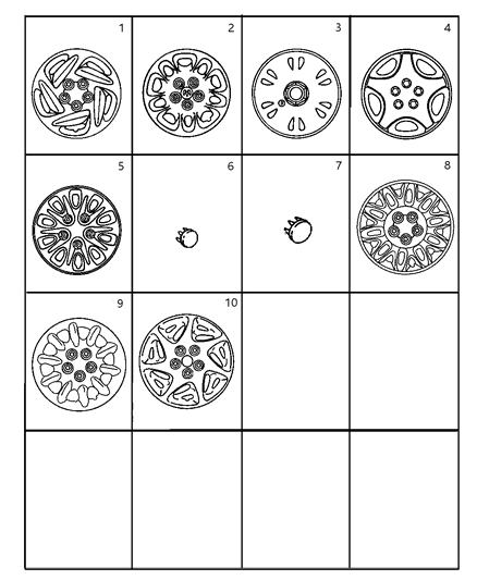 2000 Dodge Caravan Covers & Caps, Wheel Diagram