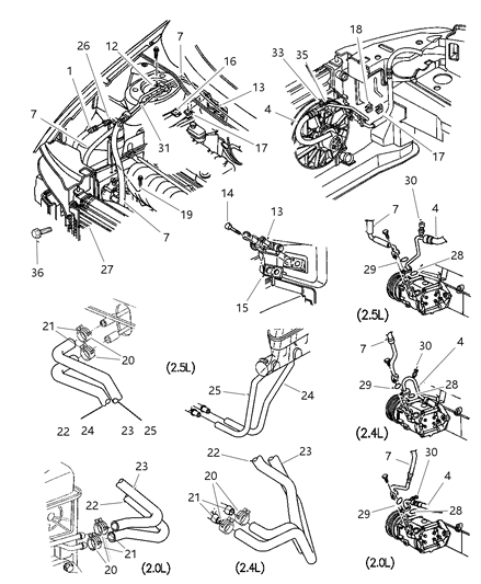1997 Chrysler Sebring Convertible Plumbing - Heater & A/C Diagram