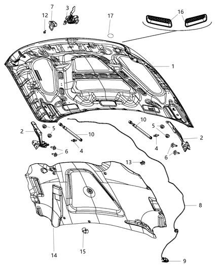 2012 Ram 1500 Hood & Related Parts Diagram