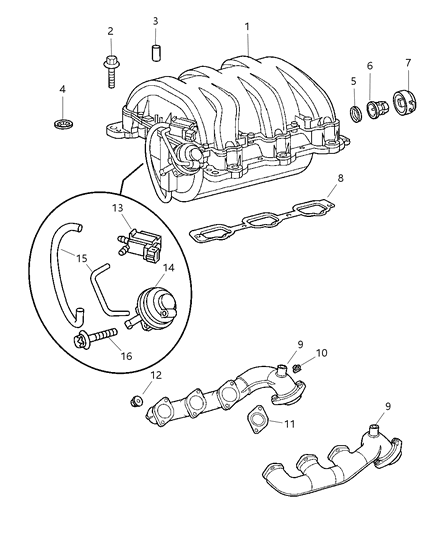 2007 Chrysler Crossfire Intake & Exhaust Manifold Diagram