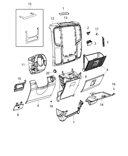 2018 Ram 1500 Bezel-Instrument Panel Diagram for 5VE911X9AD