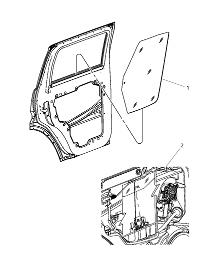 2007 Dodge Nitro Door, Rear, Glass & Regulator Diagram