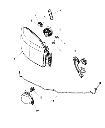 2010 Dodge Ram 1500 Headlight Passenger Right Side Diagram for 68001484AD