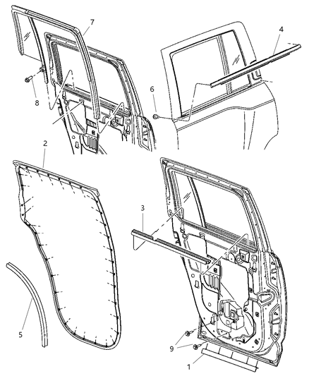 2011 Dodge Caliber WEATHERSTRIP-Rear Door Mounted Diagram for 5074280AD