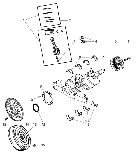 2007 Jeep Grand Cherokee Crankshaft , Pistons , Torque Converter And Drive Plate Diagram 2