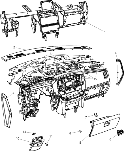 2008 Dodge Ram 1500 Instrument Panel-Instrument Panel Diagram for 1JX841J8AA