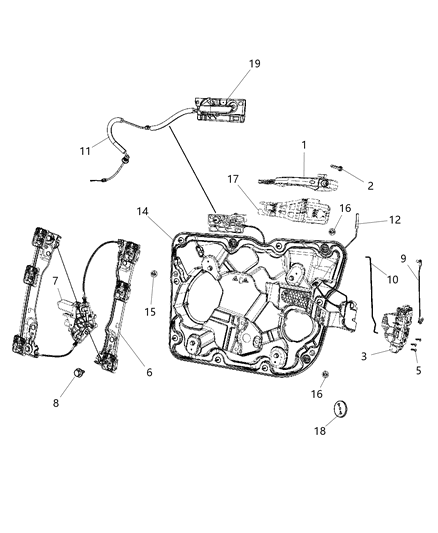 2017 Jeep Grand Cherokee Front Door, Hardware Components Diagram