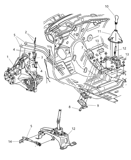 2003 Dodge Neon Transmission Gearshift Control Cable Diagram for 5037380AA