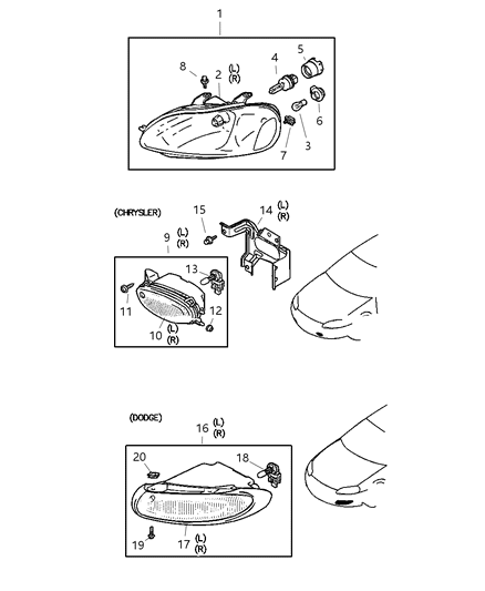 2001 Dodge Stratus Lamps - Front Diagram