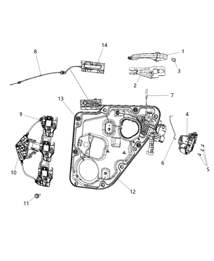 2013 Jeep Grand Cherokee Rear Door - Hardware Components Diagram