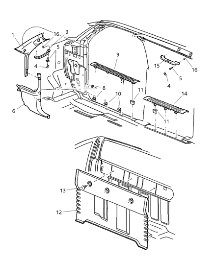 2003 Dodge Dakota Carpet-Cab Back Panel Diagram for 5GT33XDVAB