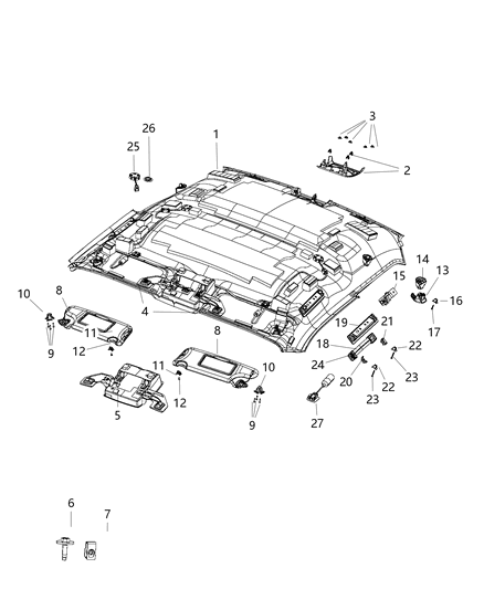 2017 Dodge Challenger Headliner And Visors Without Sunroof Diagram