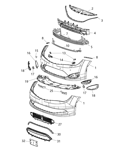 2018 Chrysler Pacifica Front Bumper Cover Diagram for 68312405AB