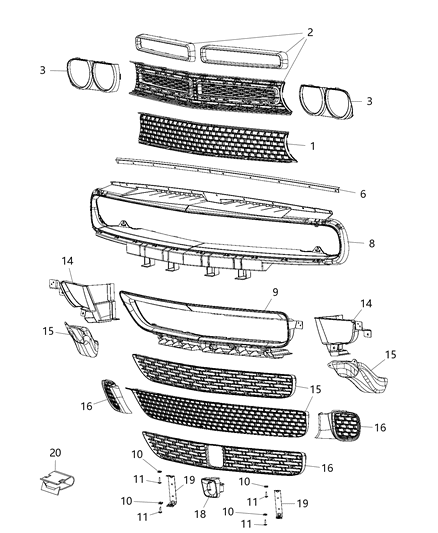 2020 Dodge Challenger Grille-Radiator Diagram for 7CA05RXFAA