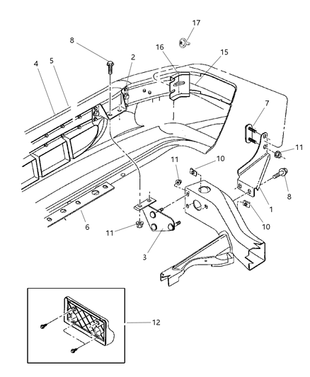 2001 Dodge Dakota Bumper, Front Diagram