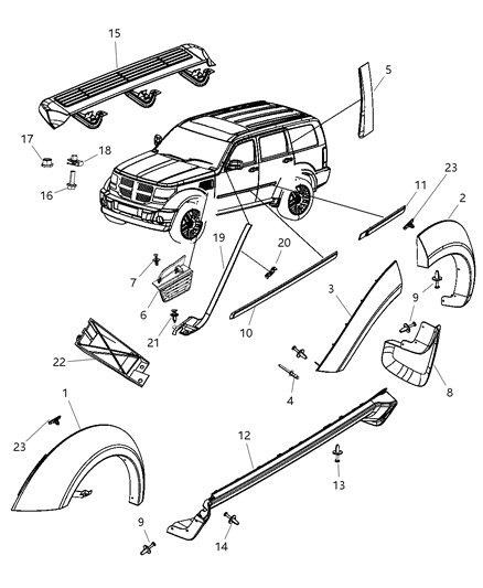 2007 Dodge Nitro Molding & Fender Flares Diagram