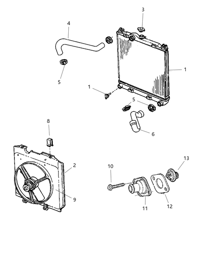 2000 Dodge Dakota Radiator & Related Parts Diagram 1