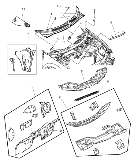 2005 Chrysler Sebring COWL Panel-COWL And PLENUM Diagram for 4814742AI