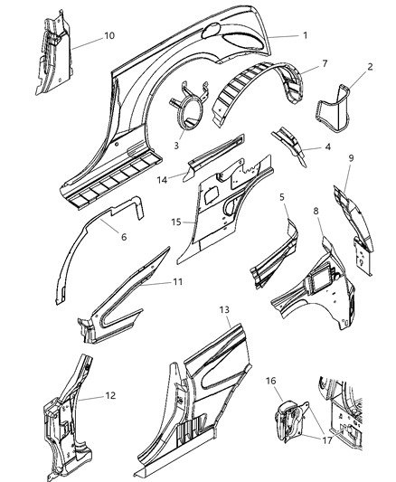 2005 Chrysler PT Cruiser Extension-Quarter Inner Lower Diagram for 5067384AB