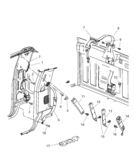 2008 Dodge Ram 3500 Pickup Seat Belts - Front Diagram