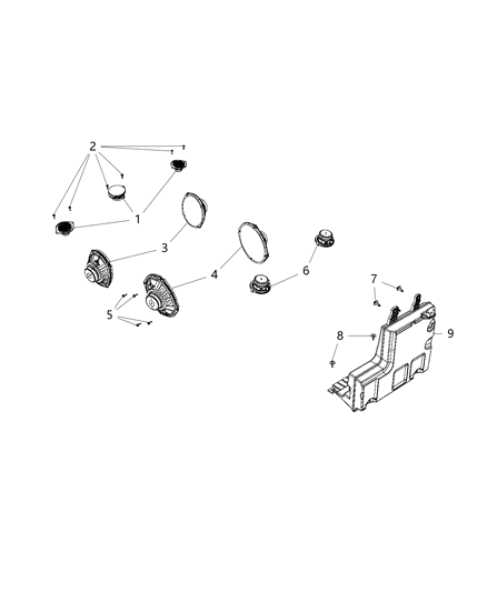 2019 Ram 1500 Speakers, And Sub-Woofer Diagram 1