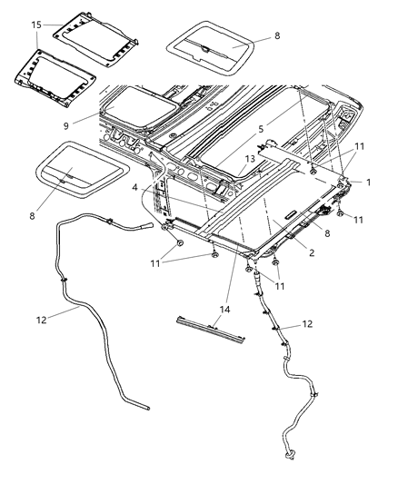 2009 Jeep Commander Sunroof Glass & Component Parts Diagram