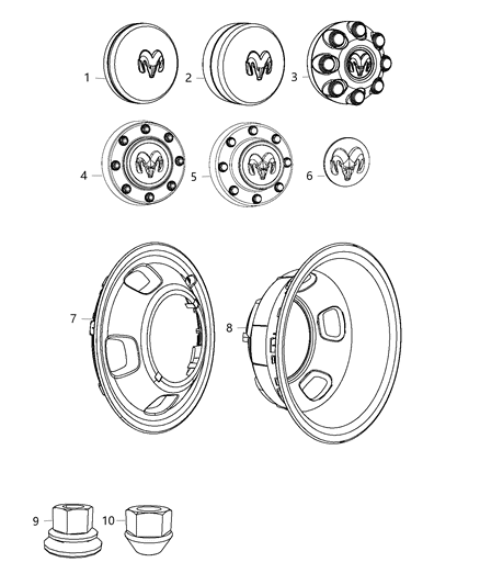 2014 Ram 3500 Cab Chassis Wheel Covers & Center Caps Diagram