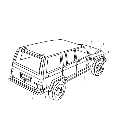 1999 Jeep Cherokee Decal Diagram for 5FJ61CA1AB