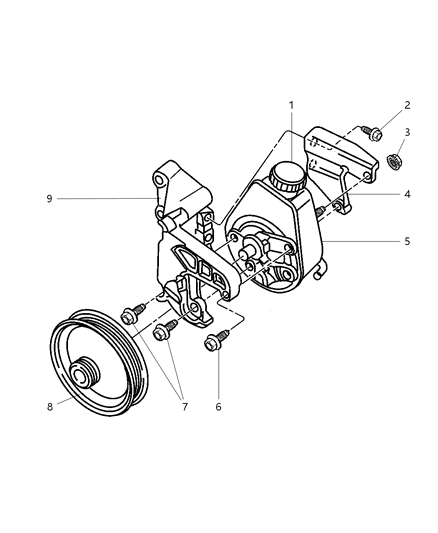 2002 Dodge Ram 2500 Quad & Club Cab Power Steering Pump & Mounting Diagram 3