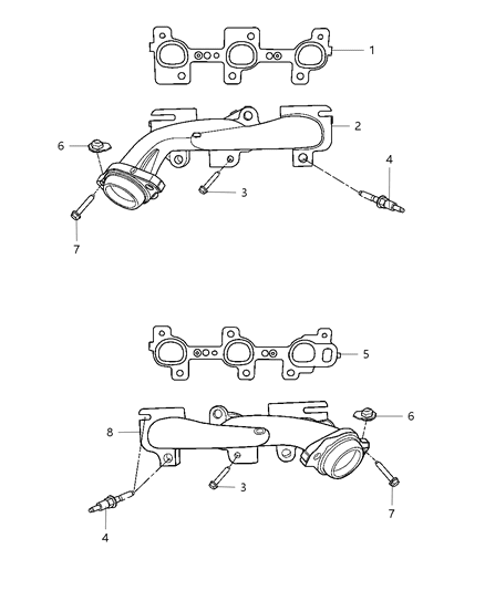 2007 Dodge Ram 1500 Exhaust Manifolds & Mounting Diagram 1