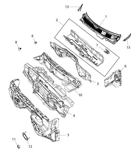 2020 Ram 3500 COWL PNL-COWL Side Diagram for 68366478AD
