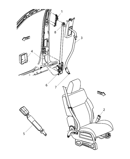 2010 Dodge Nitro Front Inner Seat Belt Diagram for 1JP321KAAA