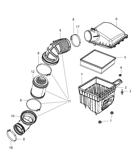 2008 Dodge Ram 2500 Fuel Clean Air Duct Diagram for 53032847AB