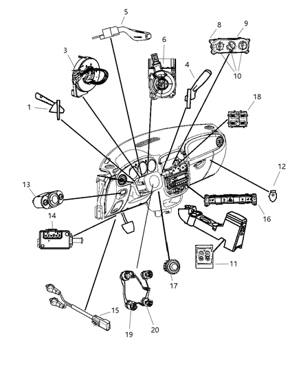 2007 Chrysler PT Cruiser Air Conditioner Heater Controls Control Diagram for 55111844AK