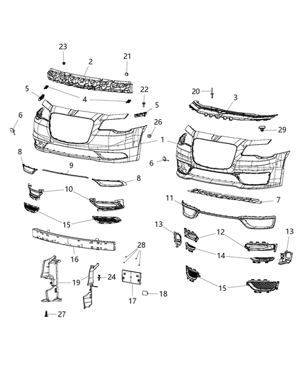 2015 Chrysler 300 Front Bumper Cover Diagram for 5PN43TZZAF